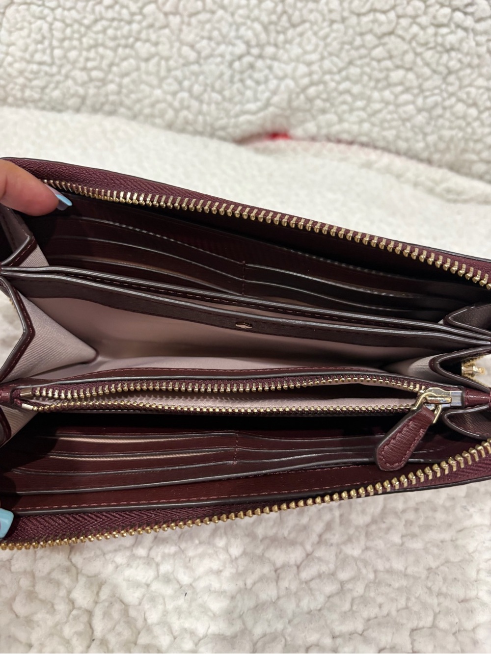 kate spade Maroon Zip-Around Leather Wallet with Gold Hardware
